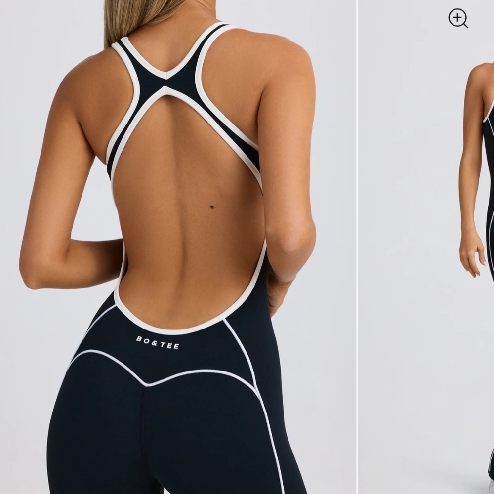 Oh Polly Black Sculpting Jumpsuit with White Piping - Picture 3 of 6